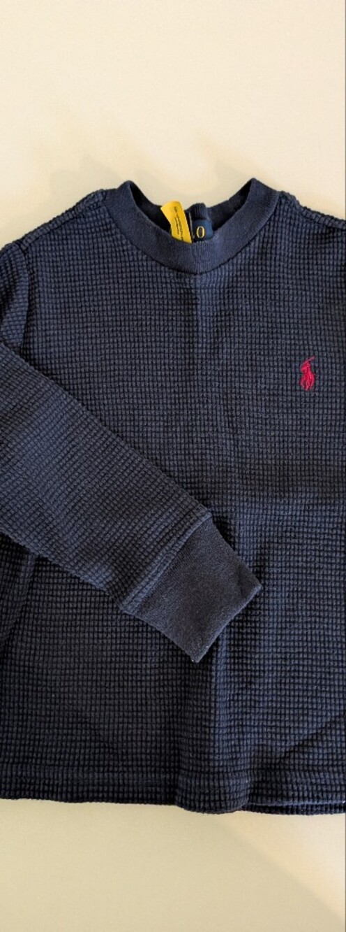 Boys Navy Waffle-Knit Sweater with Red Logo Ralph Lauren